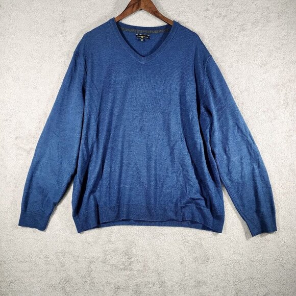 Club Room Mens XXL V-Neck Sweater  Blue Merino Wool & Acrylic Blend - Picture 1 of 7